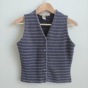 Vintage Excursions Hong Kong knit cotton striped blue sweater vest Large